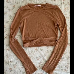 Blue blush, long sleeve blouse, burn orange, size: medium